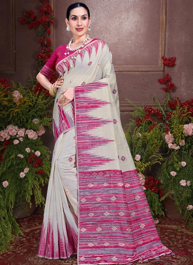 Cotton Pink Casual Wear Printed Saree